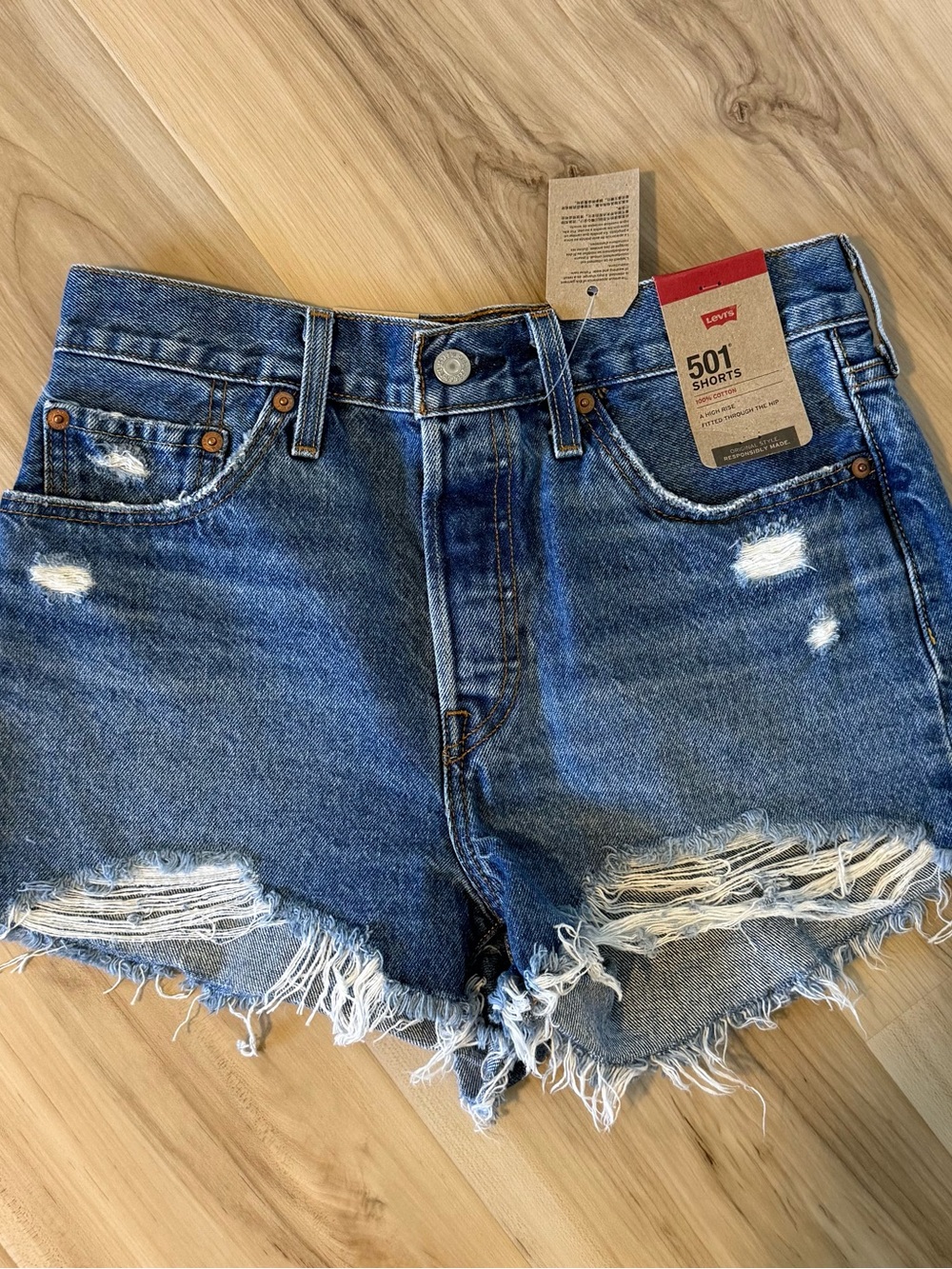 Levi's Distressed Blue Denim Cutoff Shorts